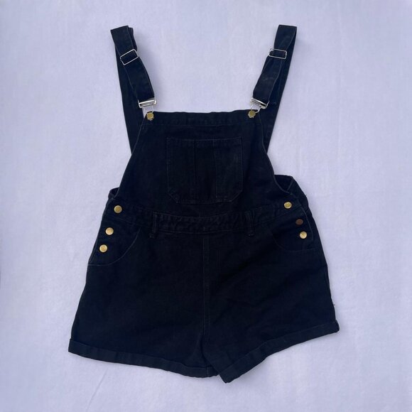 Black Denim Shein Jean Overall Shorts Size 0XL Fall Autumn Grunge Goth Emo Alt - Picture 1 of 6